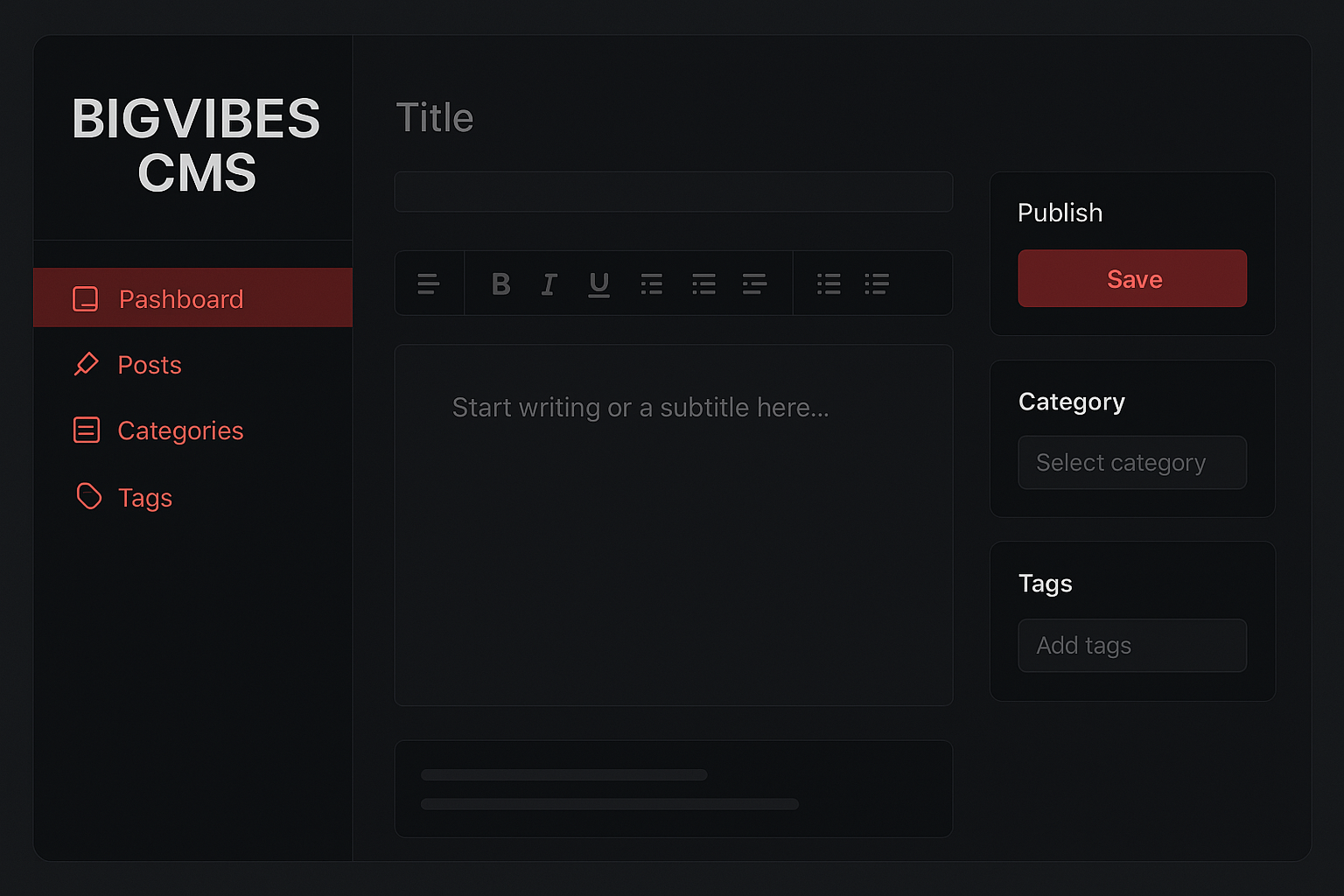 Bigvibes CMS Interface
